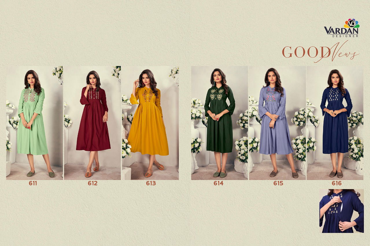Vardan Good News Latest Fancy Designer Ethnic Wear Heavy Rayon Embroidery Kurtis Collection
